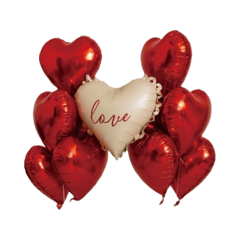 Romantic red heart-shaped balloons with the word "love" in white are combined for wedding party decoration, atmosphere arrangement, and gift giveaways Item Picture