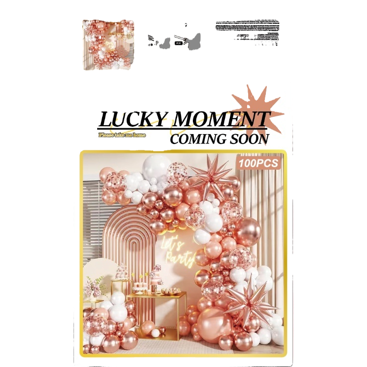 Rose gold and white balloon decoration combination, star-shaped balloon arc-shaped background stand, wedding party decoration supplies Item Picture