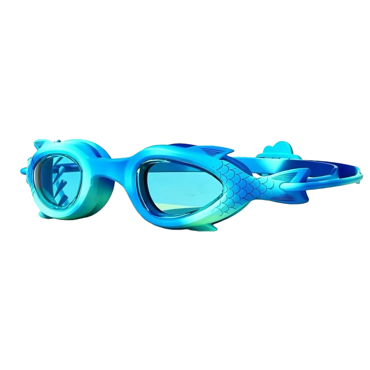 Professional anti-fog and waterproof swimming glasses for children and adults, comfortable and anti-slip, blue fish-shaped design Item Picture