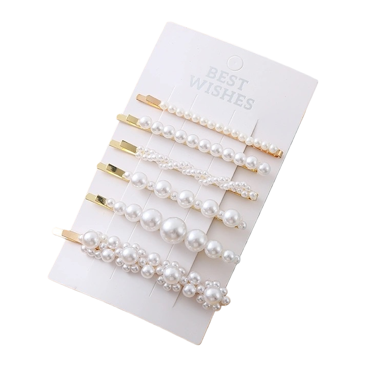White card-decorated pearl hair clips, simple and elegant hair accessories, headwear, hair accessories, hair clips and other versatile accessories Item Picture