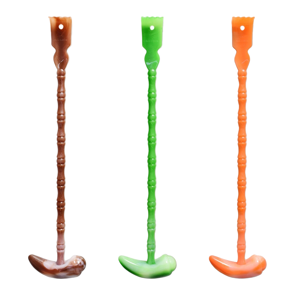 Three-color tickling scratcher, brown, green, orange, beaded handle, curved hook, head massage and tickling wonder, portable home version Item Picture