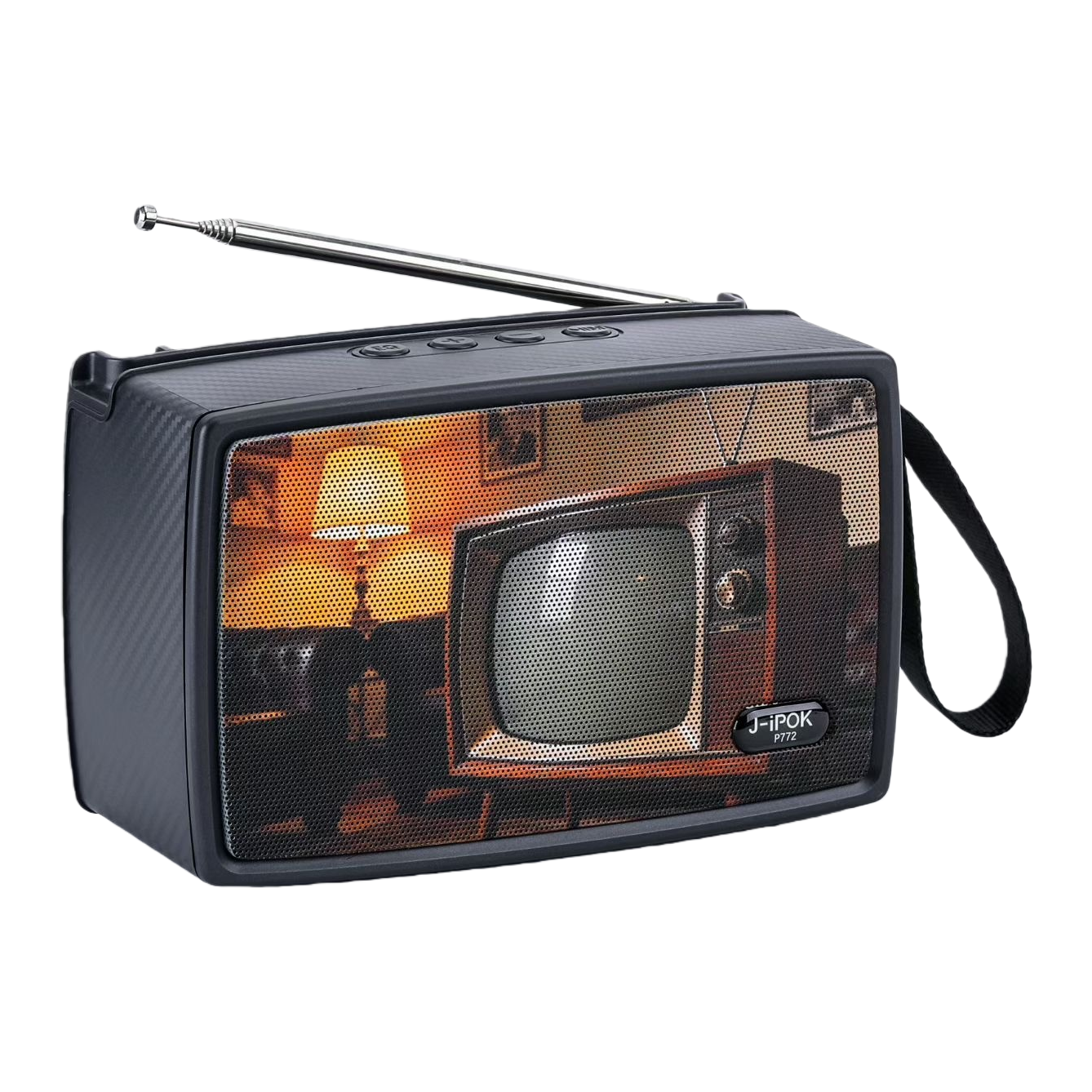 J-iPOK P772 Black retro Bluetooth speaker, old-fashioned TV pattern telescopic antenna, portable control handle audio equipment Item Picture