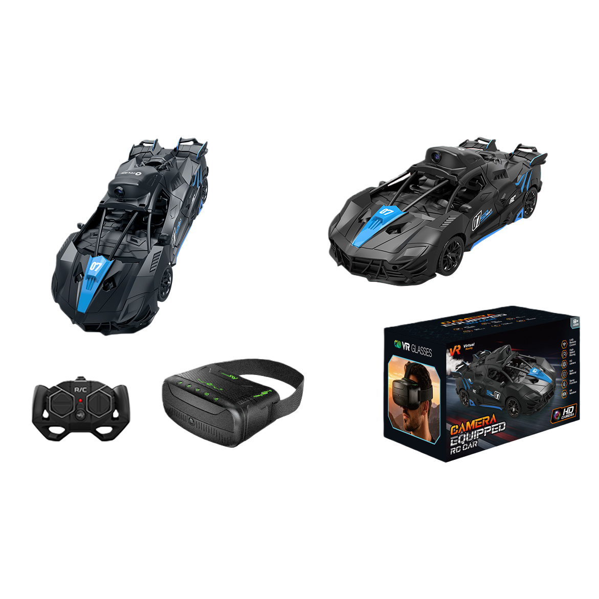 Negro rc racing set conjunto VR gafas hd inmersión experiencia niños adultos juguetes de carreras de coches de carreras traje de carreras Item Picture