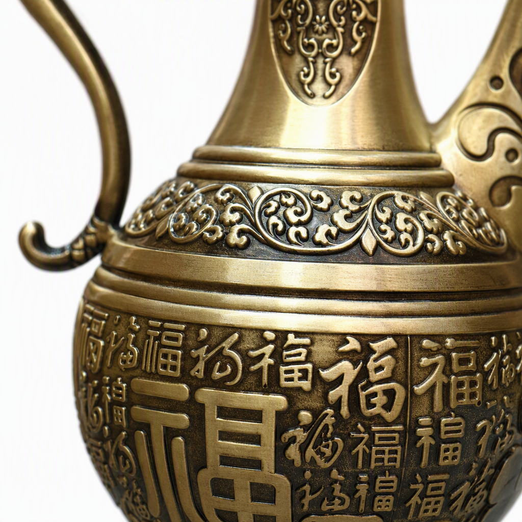 A two-piece golden copper wine pot set with a "Fu" character dragon head handle decoration, a classical and elegant wine collection gift Application Scenario