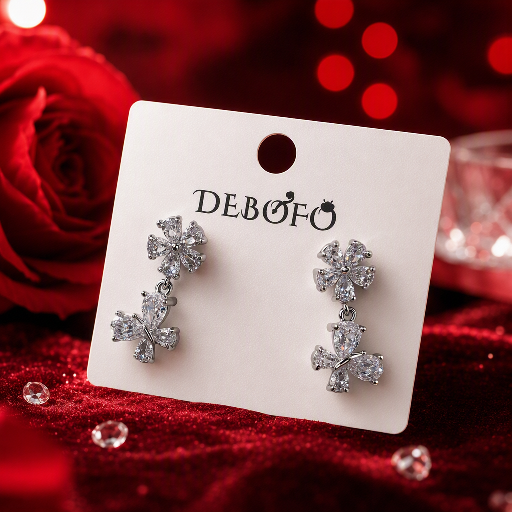 Silver zircon anti-allergy flower butterfly-shaped earrings and pendants, elegant and fashionable, versatile earring accessories Specification image