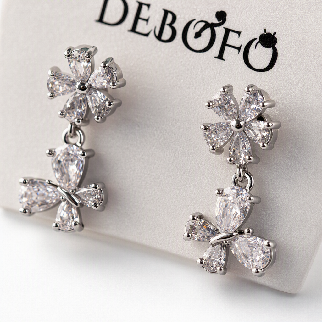 Silver zircon anti-allergy flower butterfly-shaped earrings and pendants, elegant and fashionable, versatile earring accessories Application Scenario