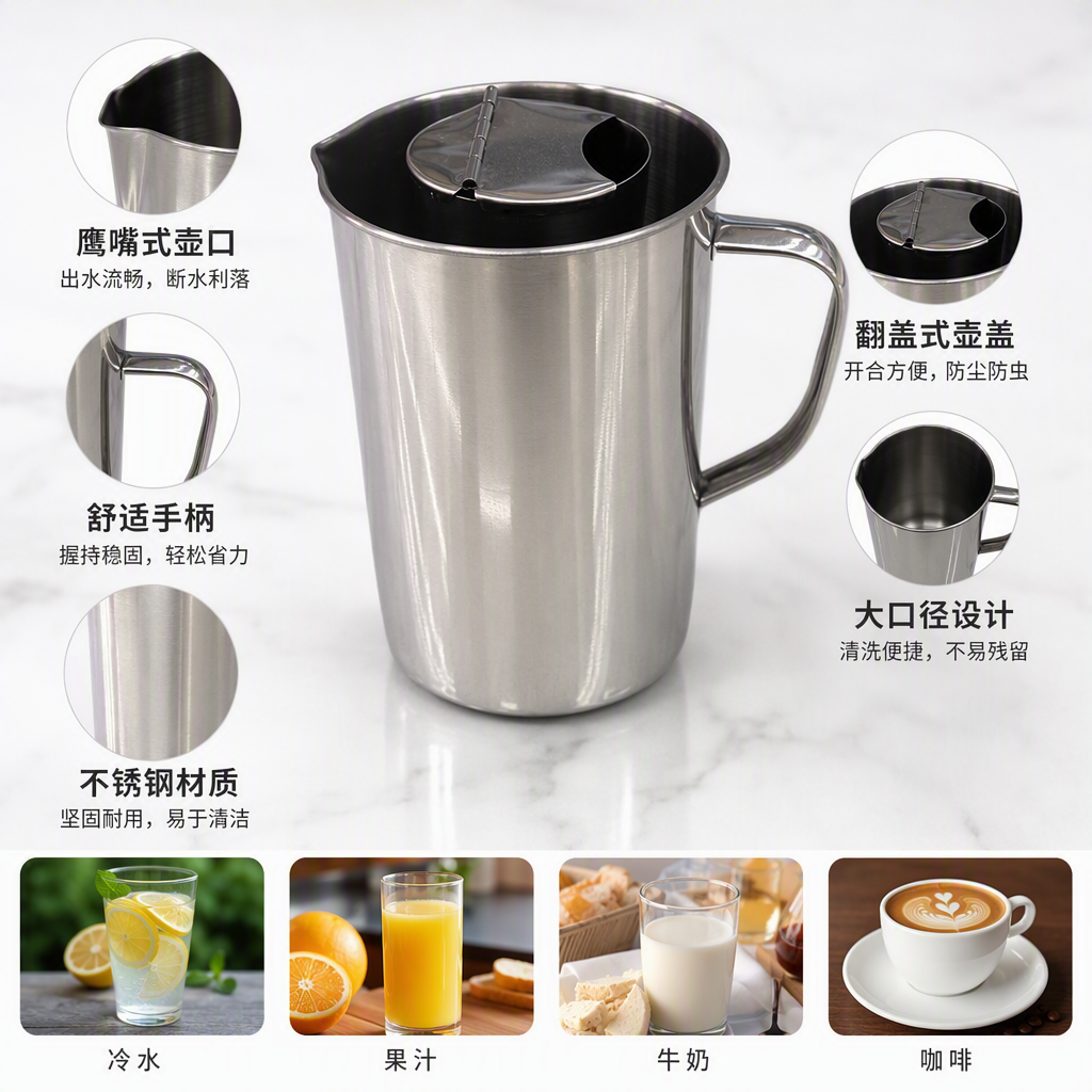 不锈钢保温水壶金属便携茶壶家用旅行热水瓶银色款容量大