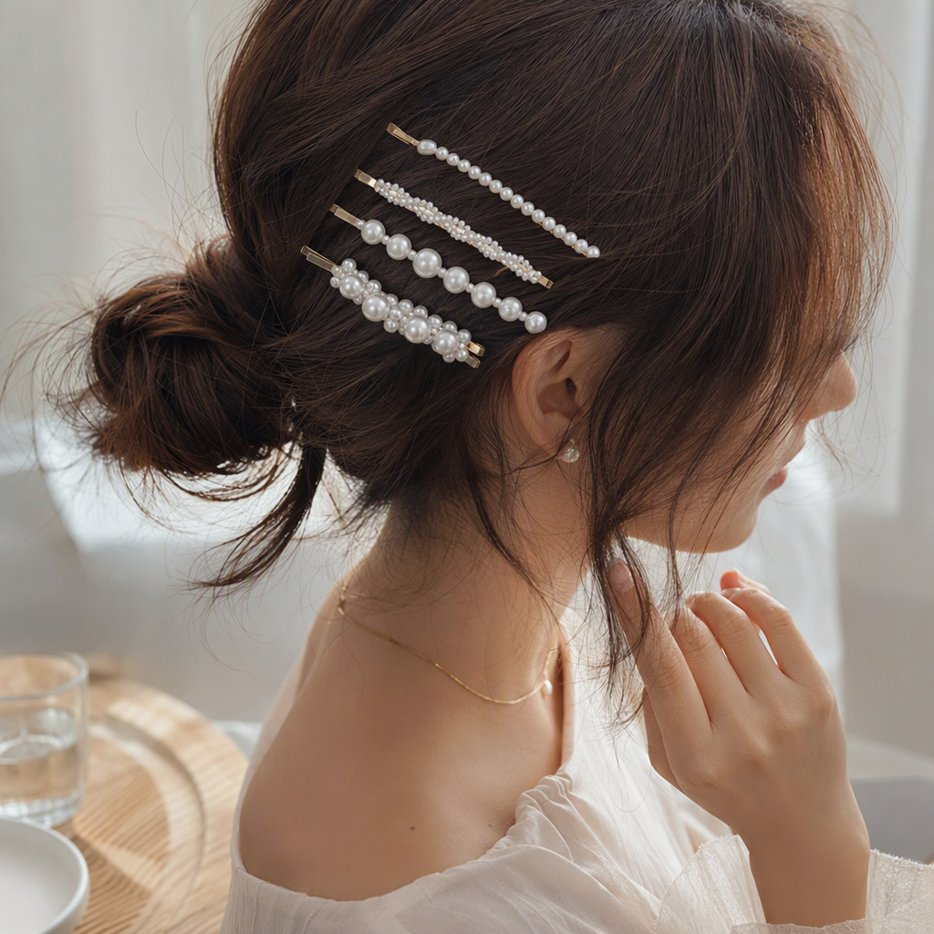 White card-decorated pearl hair clips, simple and elegant hair accessories, headwear, hair accessories, hair clips and other versatile accessories details Picture