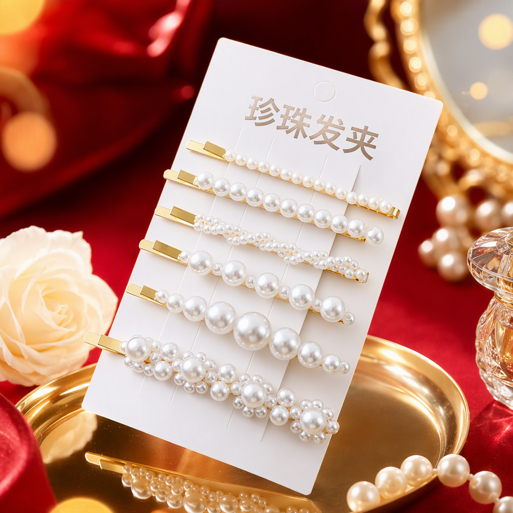 White card-decorated pearl hair clips, simple and elegant hair accessories, headwear, hair accessories, hair clips and other versatile accessories Specification image