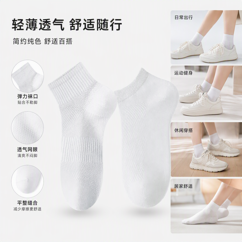 舒适白色中筒短筒运动休闲袜透气吸汗男女款百搭潮流新品