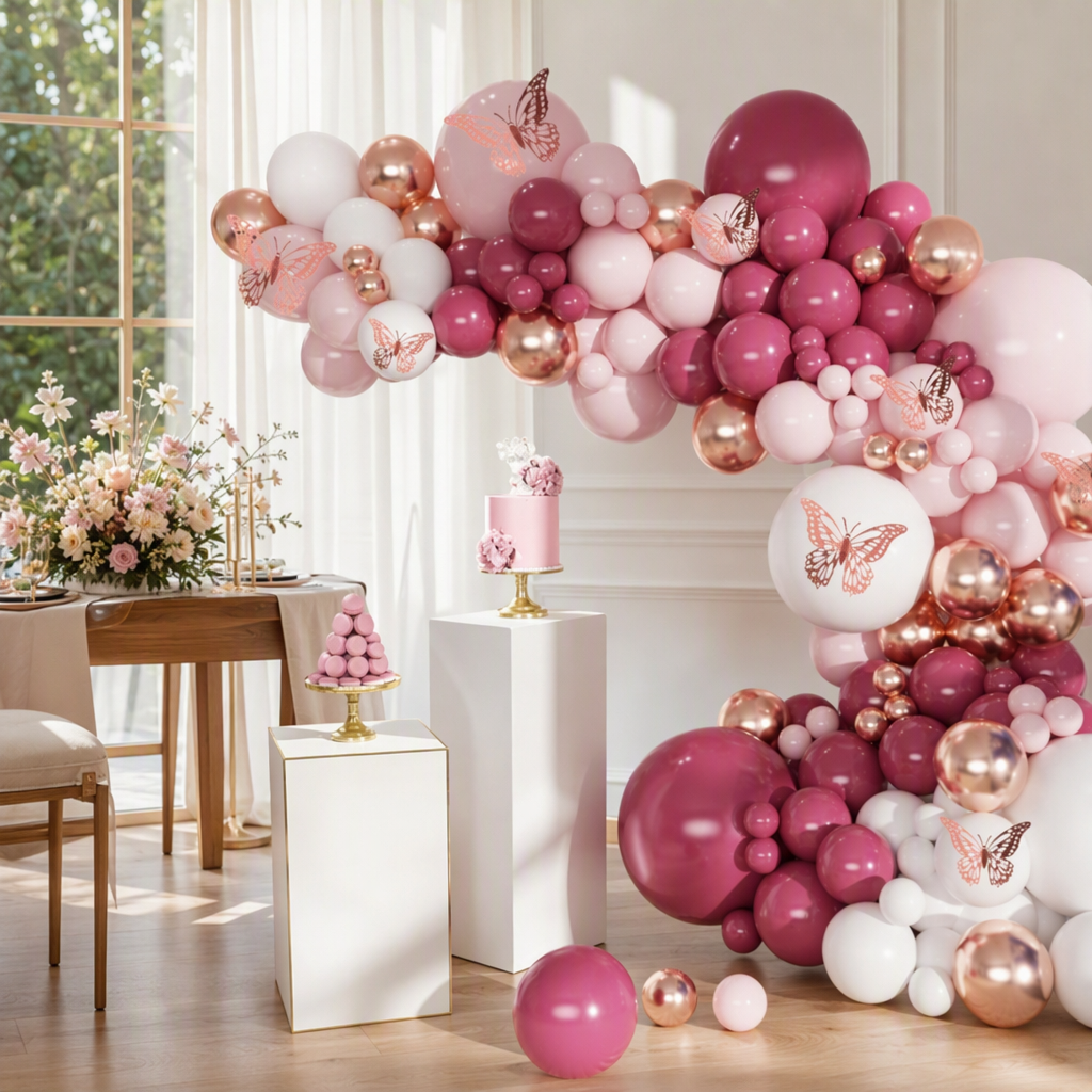 Rosa rosa oro globo arches arreglo set boda celebración decoración de fiesta atmósfera crear details Picture