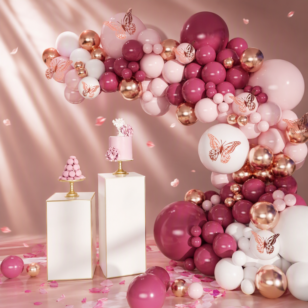 Rosa rosa oro globo arches arreglo set boda celebración decoración de fiesta atmósfera crear Specification image
