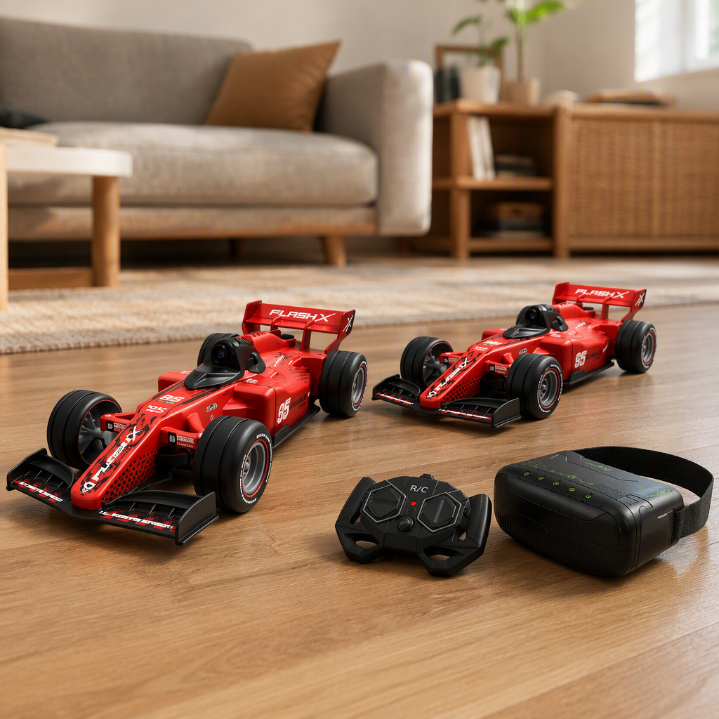 Red remote control racing VR glasses set, children's toy racing simulation experience interactive entertainment equipment details Picture