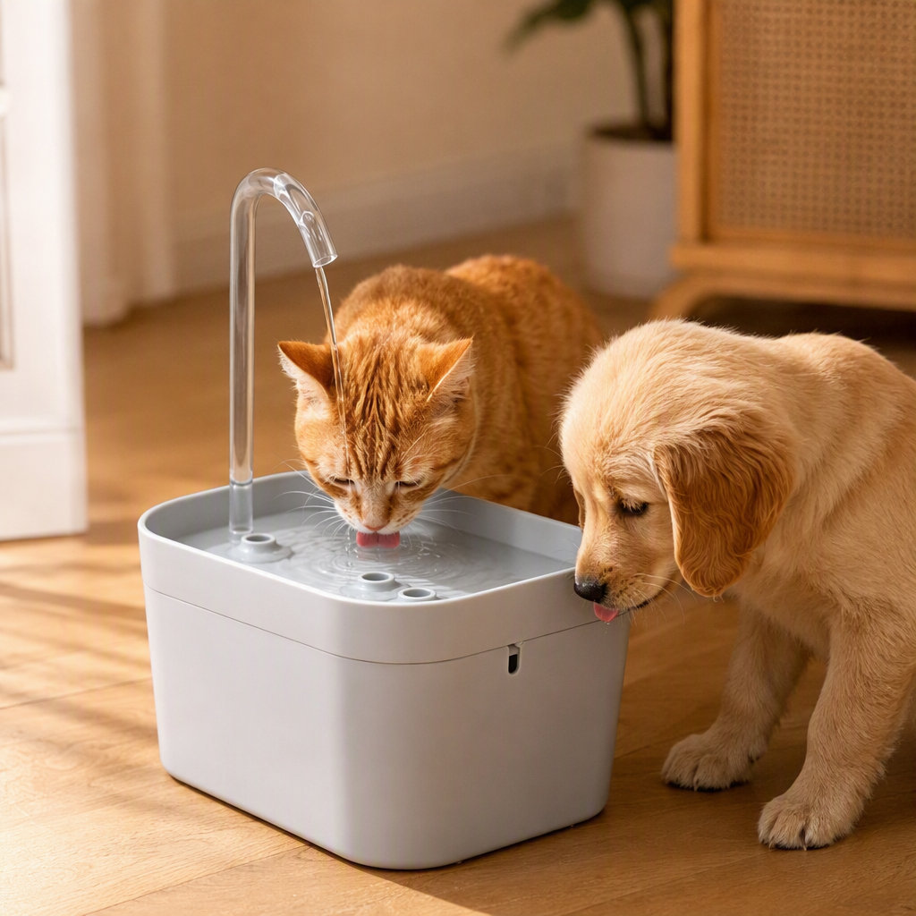 Fashionable light grey pet water dispenser, large-capacity silent pet supplies, pet water feeder, essential for pets details Picture