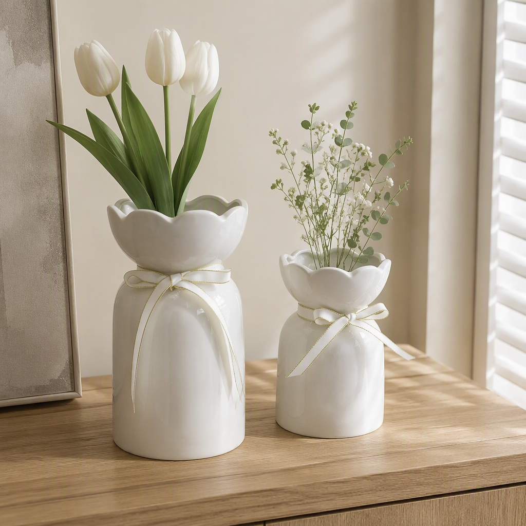 Simple jarrón de cerámica blanca mesa de salón moderno nórdico jarrón insertado decoración del hogar regalos creativos details Picture