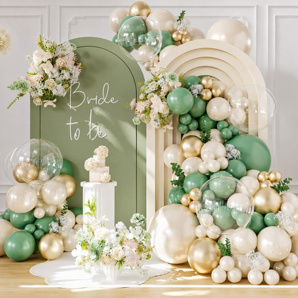 Green and gold balloon arch bouquet decoration scene wedding decoration Bride to be word balloon decoration Specification image