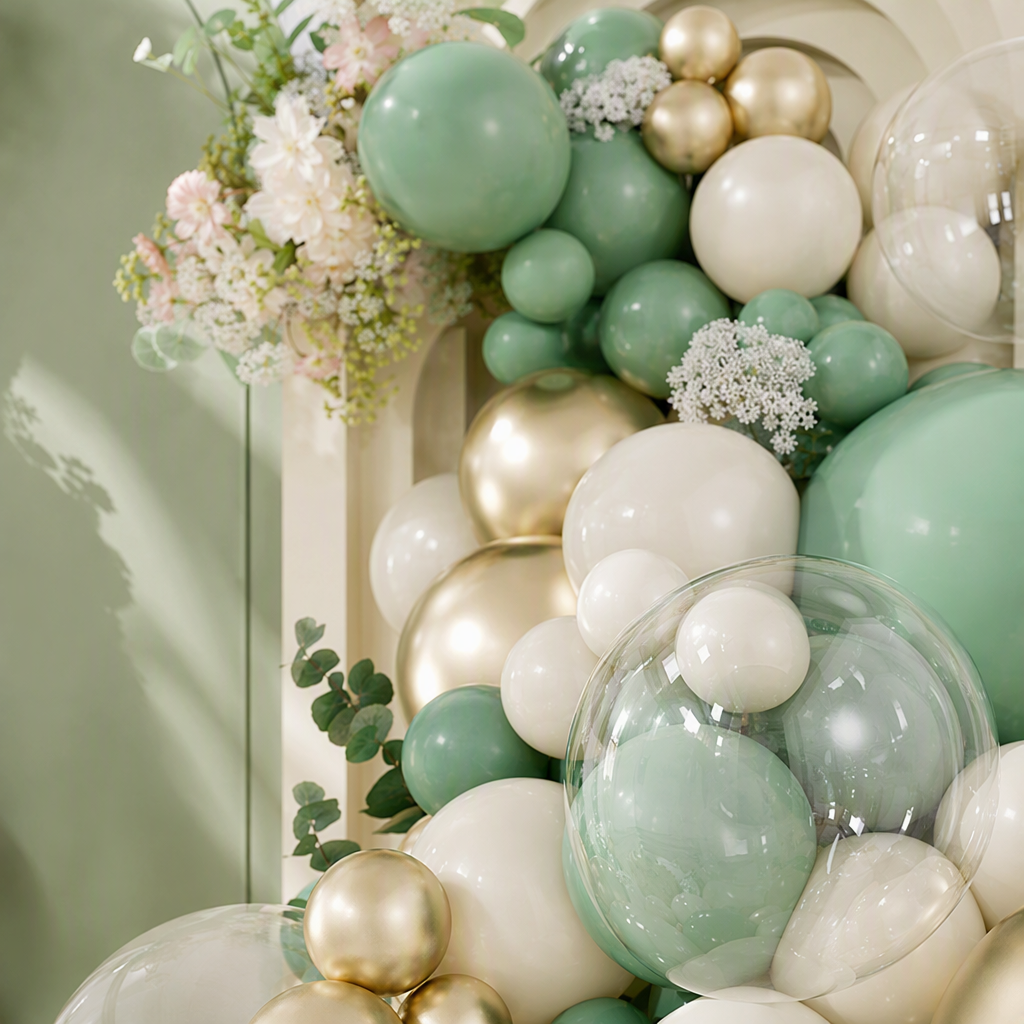 Green and gold balloon arch bouquet decoration scene wedding decoration Bride to be word balloon decoration Application Scenario