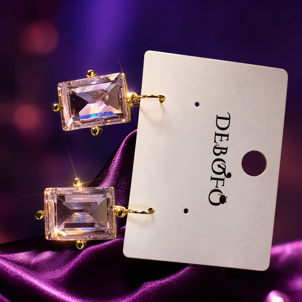 Elegant pink square zircon earrings, simple and elegant women's earrings, fashionable and versatile earring accessories Specification image