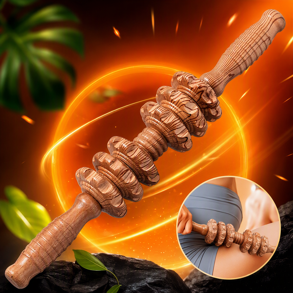 Rodillo de masaje de madera natural relaja el cuerpo calmante muscular multifuncional equipo de fisioterapia de mano Specification image