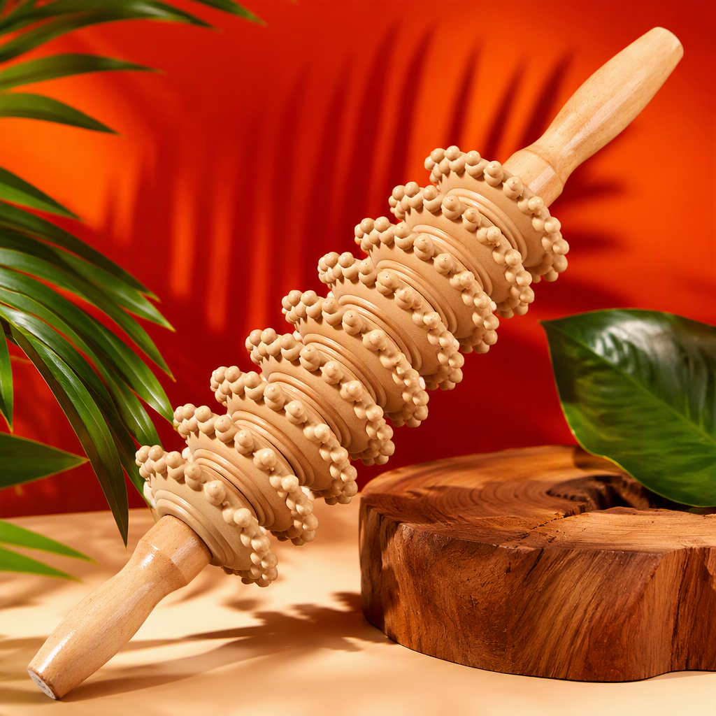 Rodillo de masaje de madera multifuncional para relajar el amasamiento muscular profundo salud y bienestar Specification image