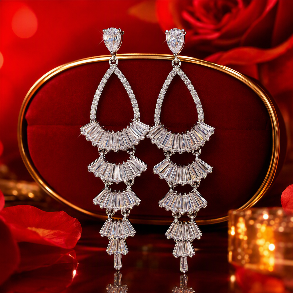 Shining silver diamond-encrusted tassel earrings, simple and fashionable earrings, women's versatile earrings, trendy accessories Specification image