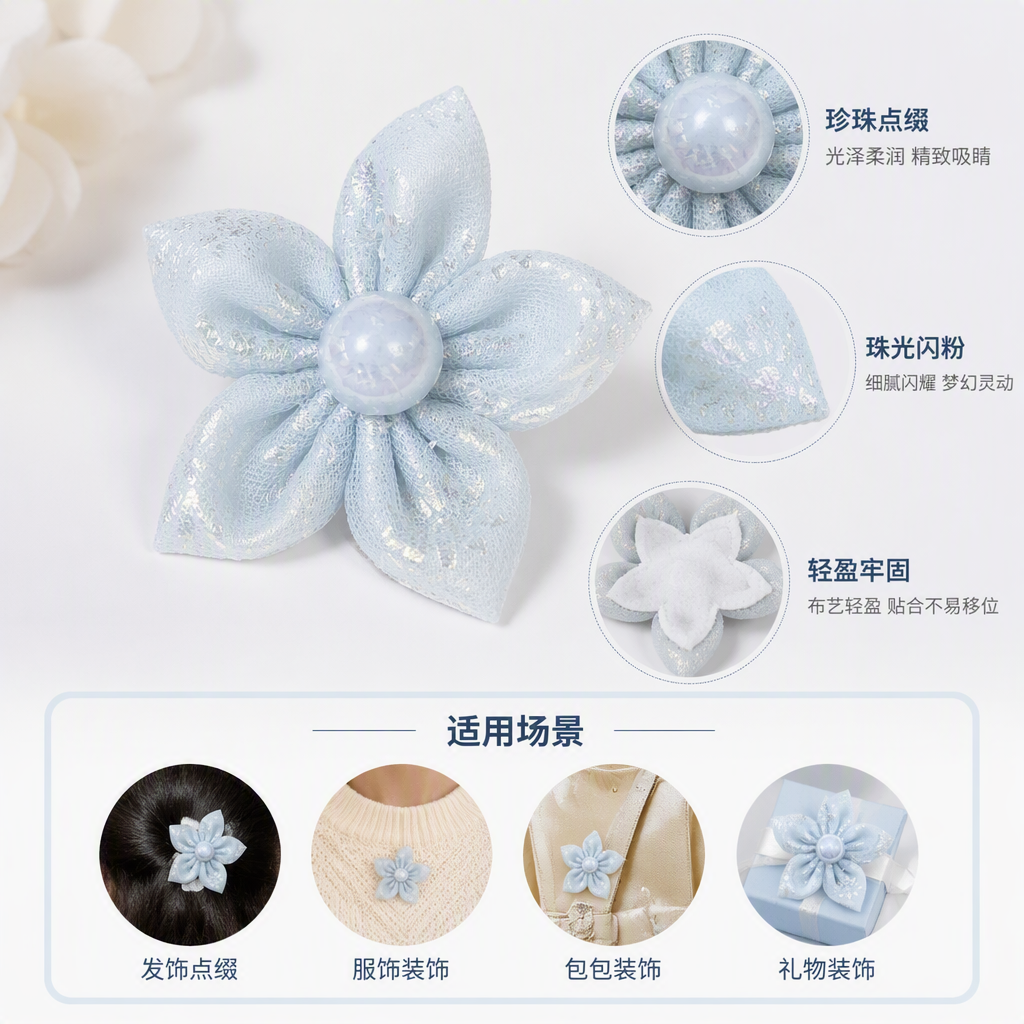 浅蓝色亮片花朵装饰品手工发饰婚礼头饰甜美少女配饰品礼物