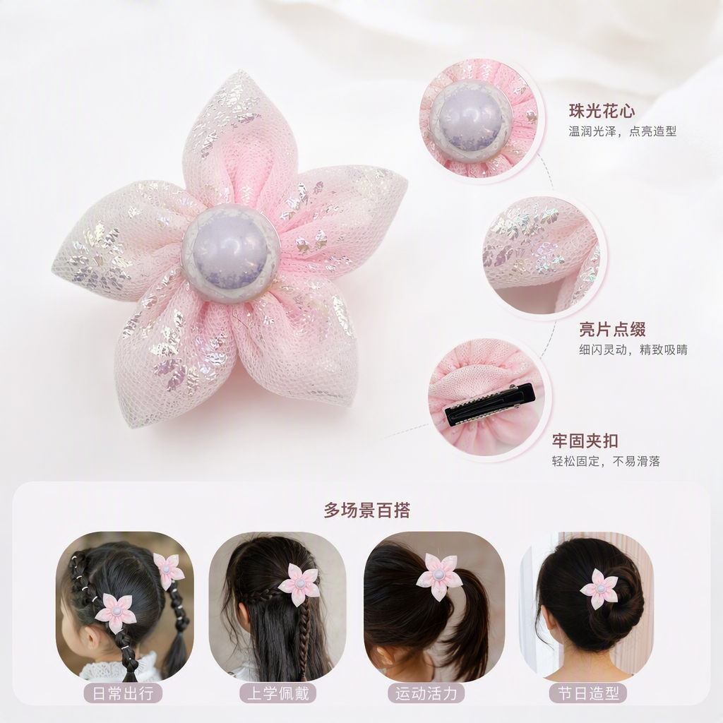 粉色亮片花朵装饰品手工发饰婚礼头饰甜美可爱少女款配饰品