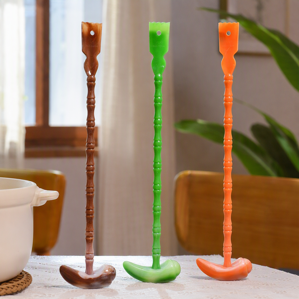 Three-color tickling scratcher, brown, green, orange, beaded handle, curved hook, head massage and tickling wonder, portable home version details Picture