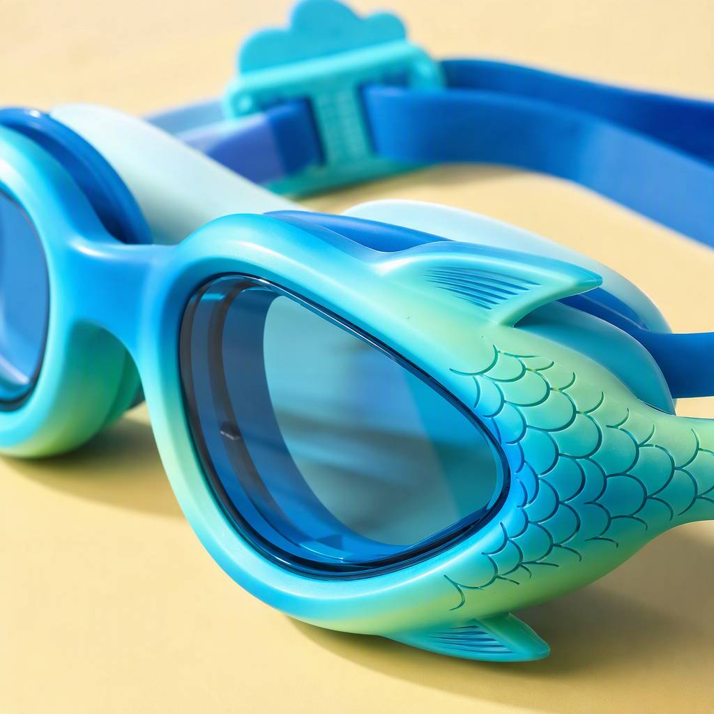 Professional anti-fog and waterproof swimming glasses for children and adults, comfortable and anti-slip, blue fish-shaped design Application Scenario