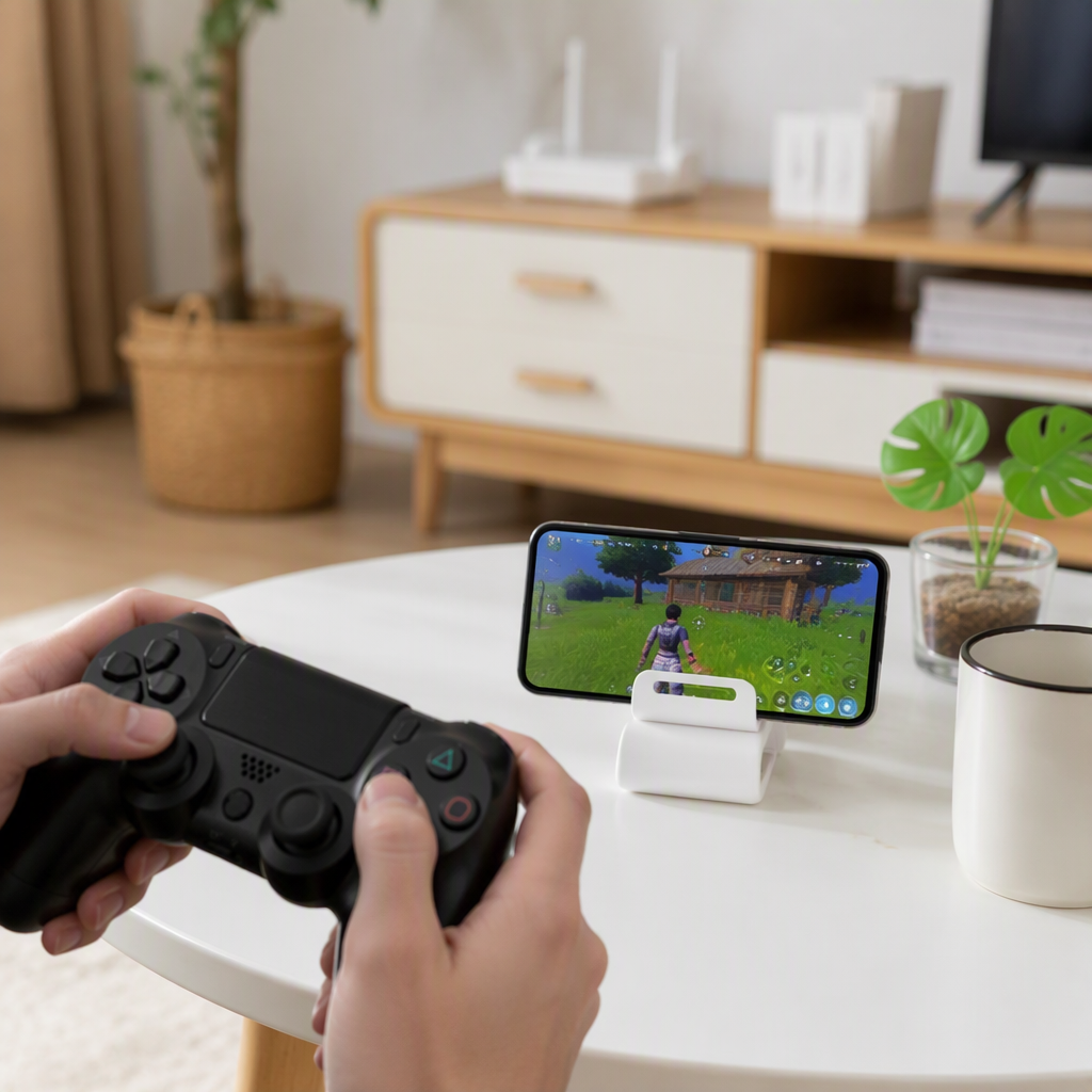 The wireless Bluetooth black game controller supports multi-platform vibration remote control for gaming, providing a comfortable and portable feel details Picture
