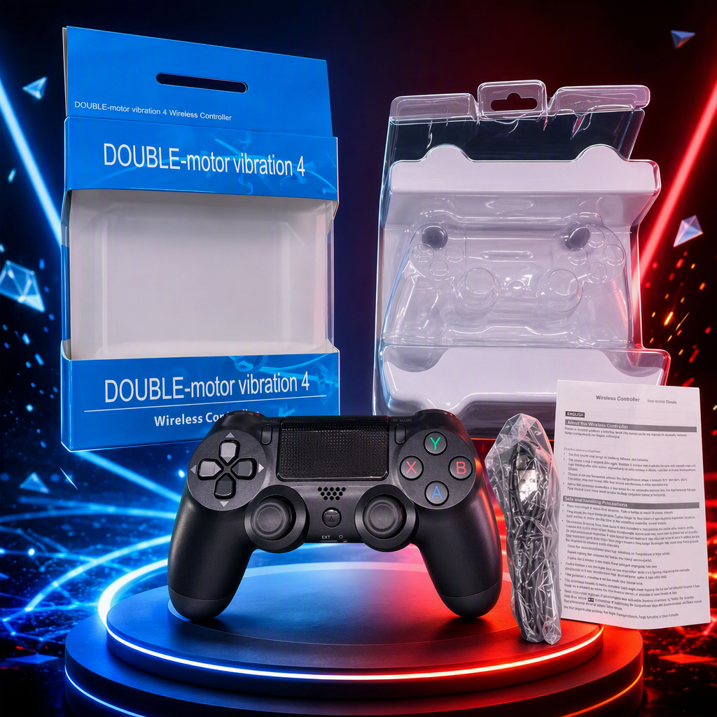 The wireless Bluetooth black game controller supports multi-platform vibration remote control for gaming, providing a comfortable and portable feel Specification image