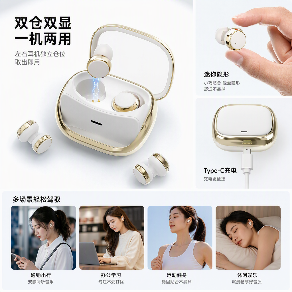 Colorful true wireless earphone portable charging case, Bluetooth in-ear sports universal earbuds, suitable for use on multiple devices