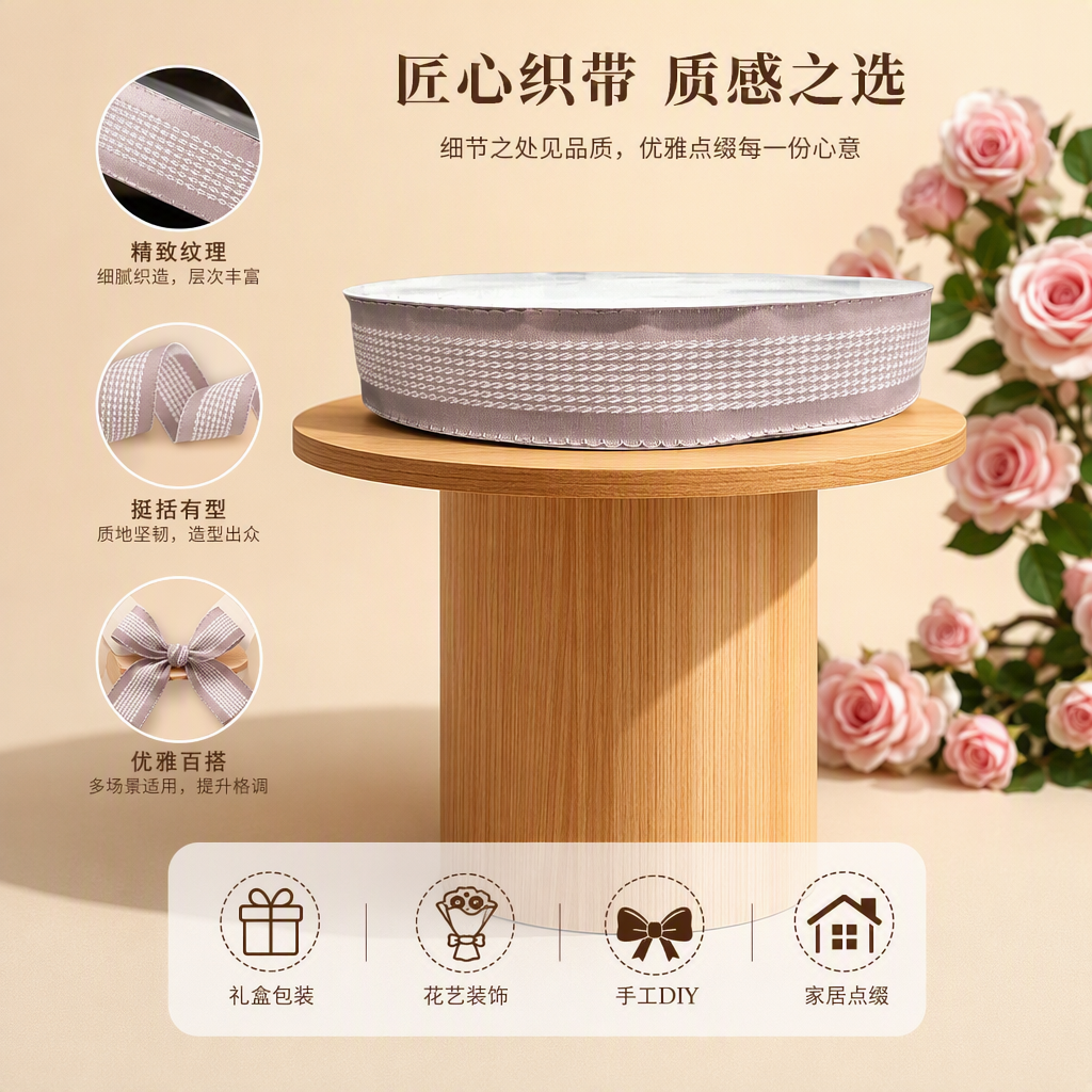 Handmade bow decoration satin, polyester webbing, checkered webbing, 6-inch webbing Item Picture