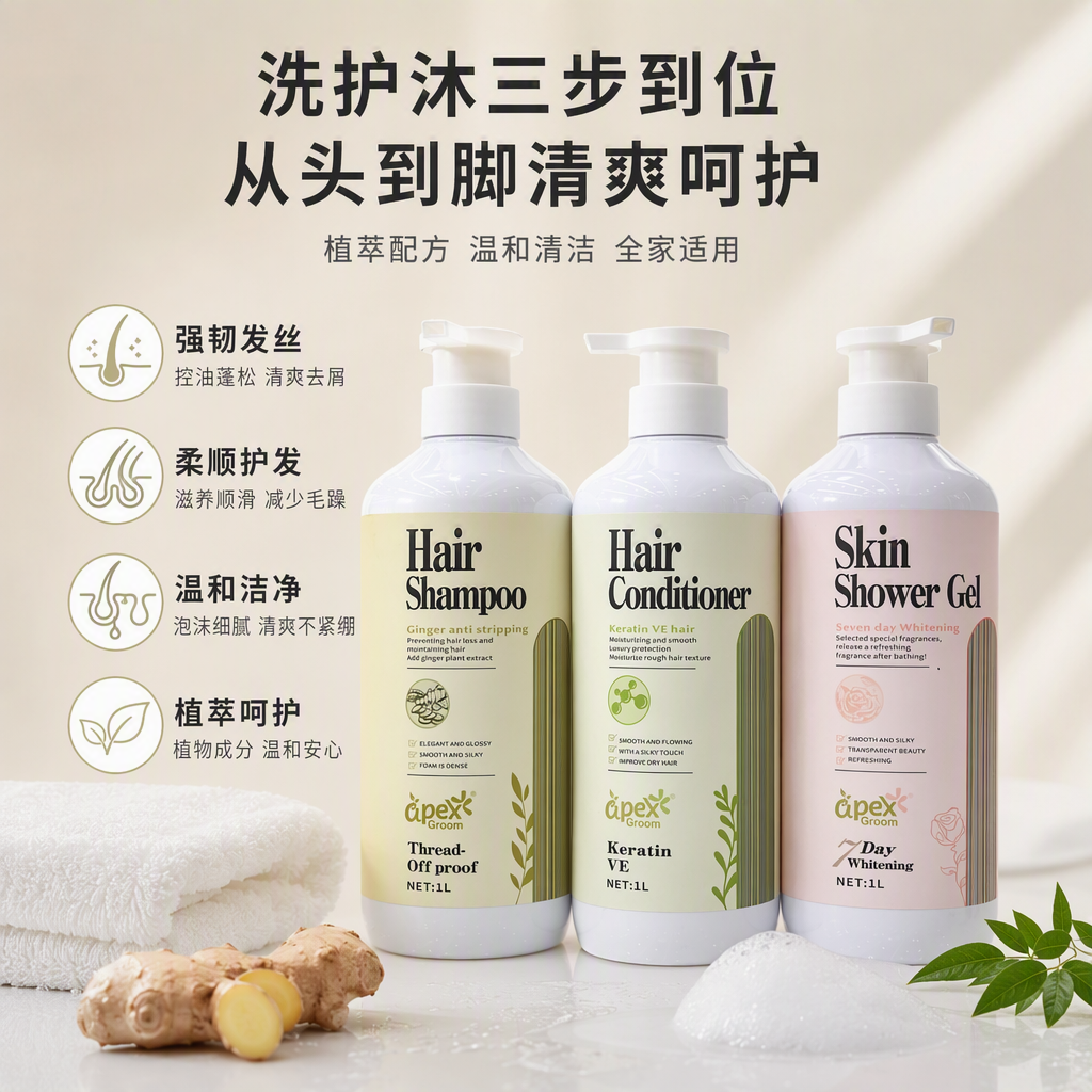 Three-bottle multi-effect shampoo, bath and hair care set, refreshing fragrance nourishing and moisturizing skin care products