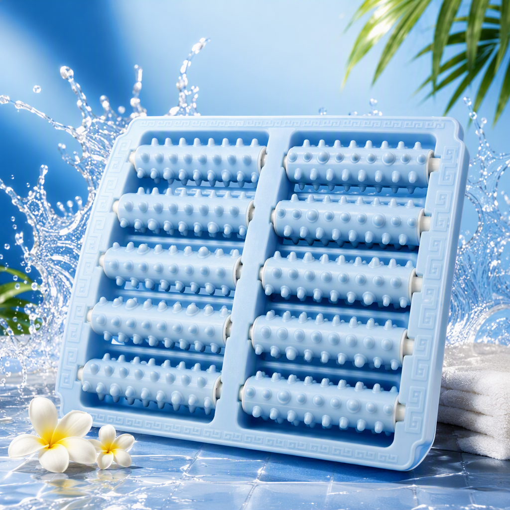 Masaje de pies azul oscuro rodillo relajante pie acupresión pedicura fisioterapia masajeador para el hogar modelo portátil Specification image