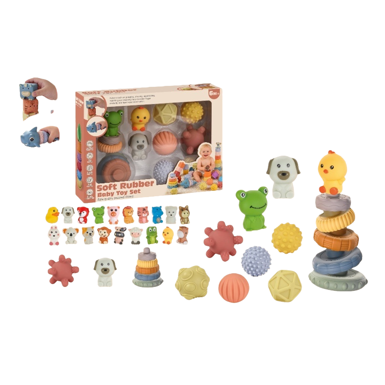 Colorful soft rubber infant and toddler toy set, finger doll, safe and non-toxic, educational enlightenment early education gift box, children's toy combination Item Picture