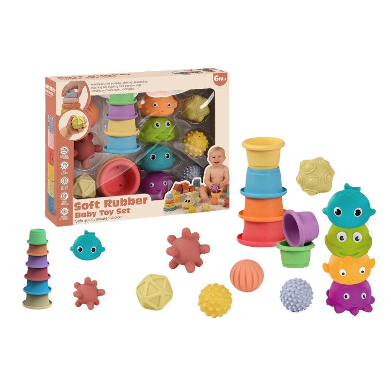 Colorful soft rubber baby toy set, safe and non-toxic, educational and enlightenment children's toy gift box Item Picture