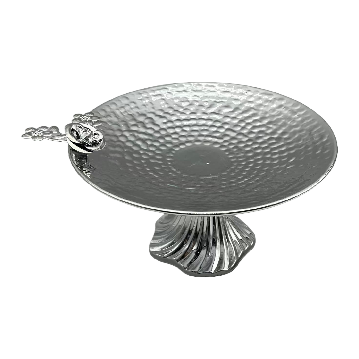 Compota de plata martillada con adorno de flores manija base festonada multifunción compota creativa para el hogar Item Picture