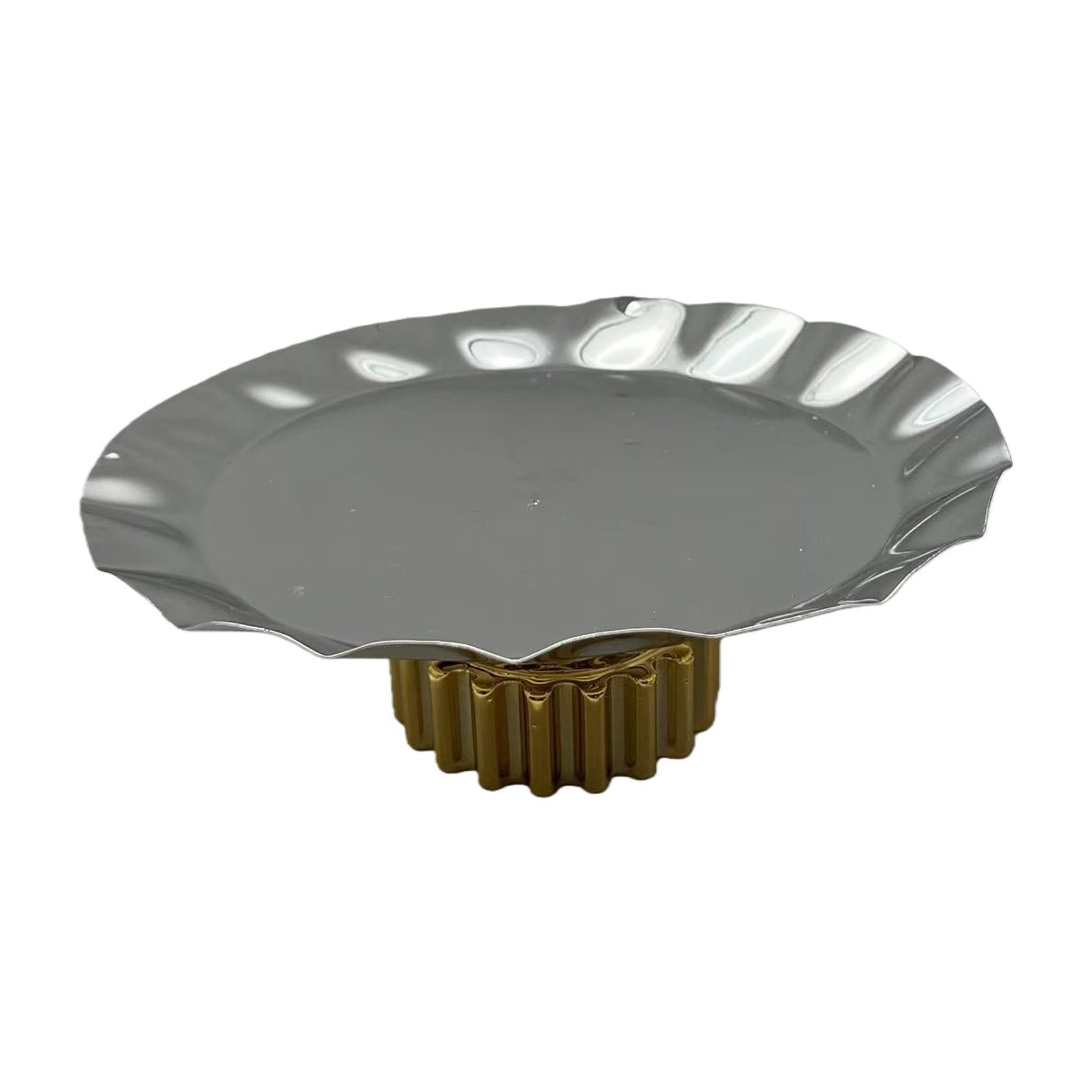 Bandeja decorativa de borde de onda plateada con base de engranaje de oro pieza creativa decoración del hogar artesanía regalos Item Picture