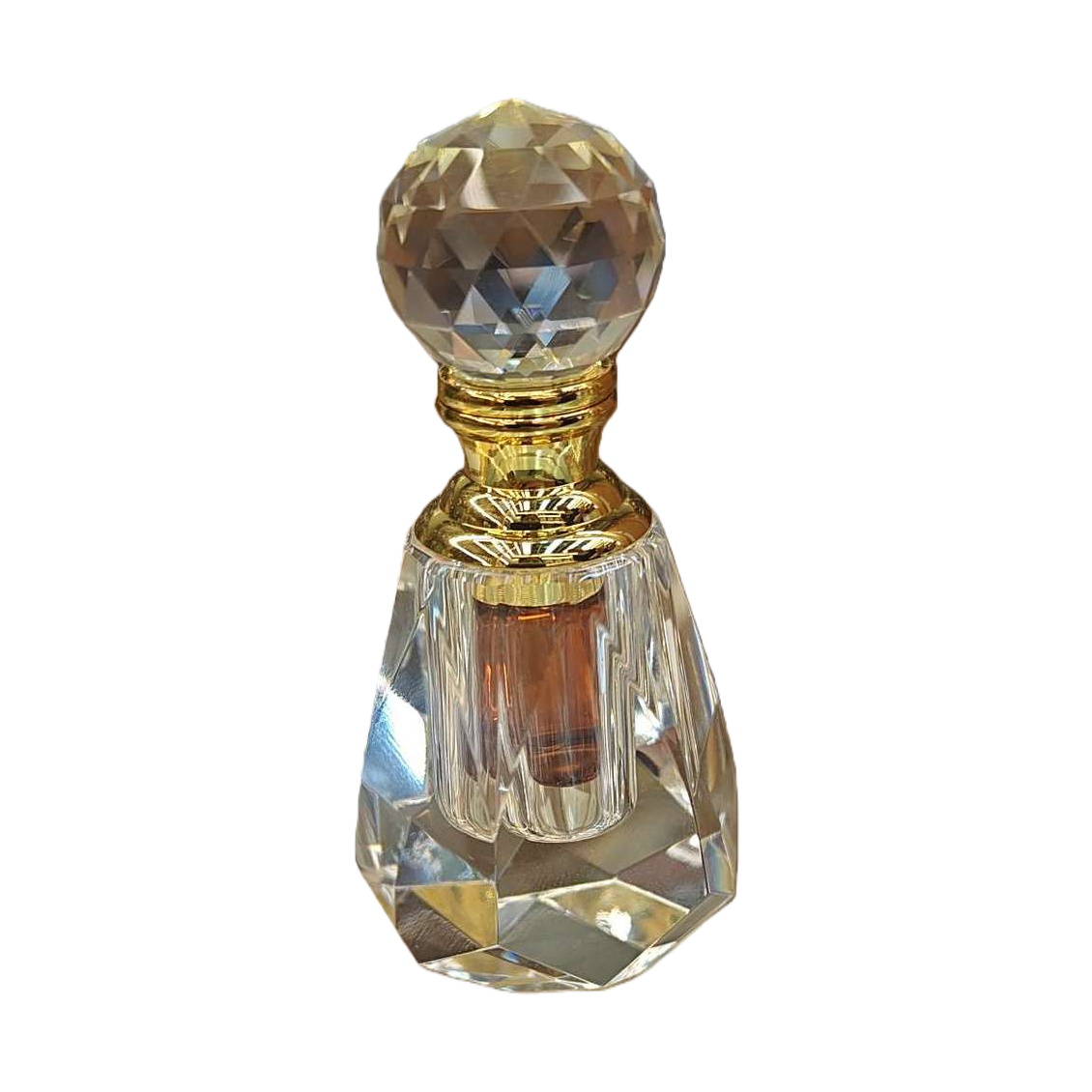 Crystal spherical bottle stopper, golden bottle cap, transparent carved floral fragrance water bottle, elegant, fashionable and long-lasting fragrance container Item Picture