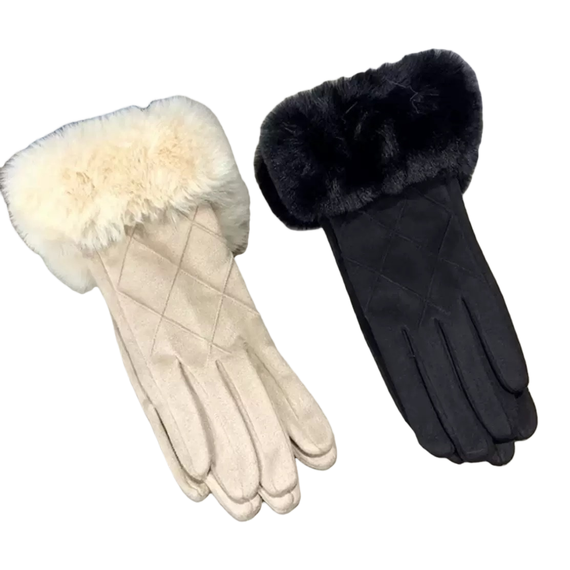 Warm and comfortable beige plush gloves, black and thick for warmth, winter touch screen wearable for both men and women Item Picture