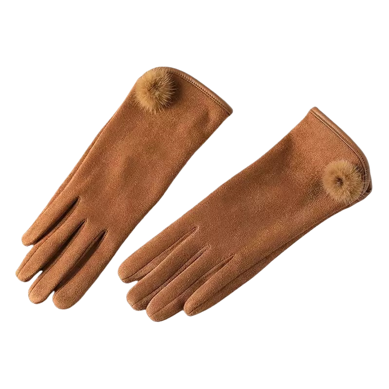 Fashionable and warm brown suede gloves for both men and women, soft and comfortable cold and wind protection hand covers for autumn and winter Item Picture