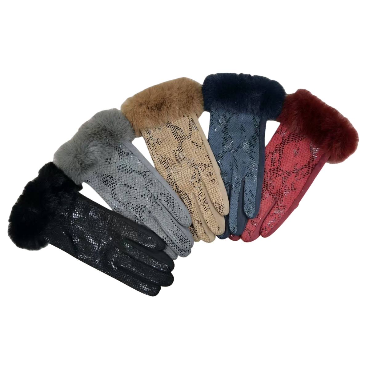 Five pairs of colorful plush lace gloves are warm, cold-proof, fashionable and versatile. Winter women's glove gift box set Item Picture