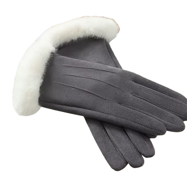 Fashionable grey suede fleece touch screen gloves, warm and cold-proof, suitable for both men and women, autumn and winter style, comfortable and durable Item Picture