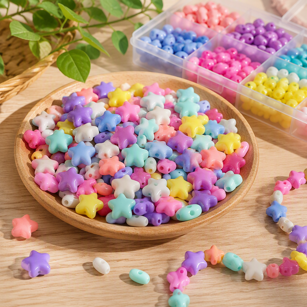 Colorful star-shaped plastic beads, DIY handmade jewelry accessories, children's toy materials, creative decorative items details Picture