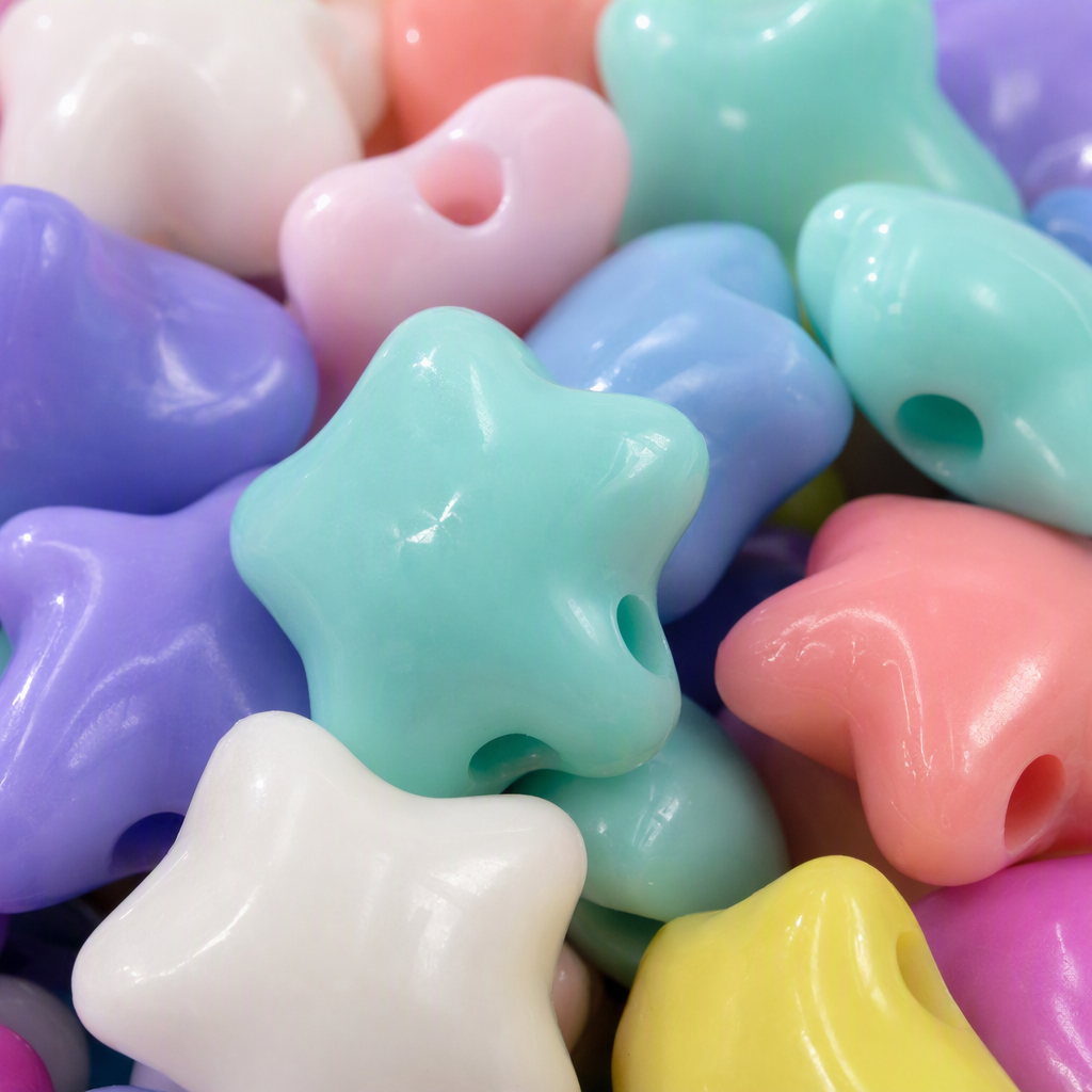 Colorful star-shaped plastic beads, DIY handmade jewelry accessories, children's toy materials, creative decorative items Application Scenario