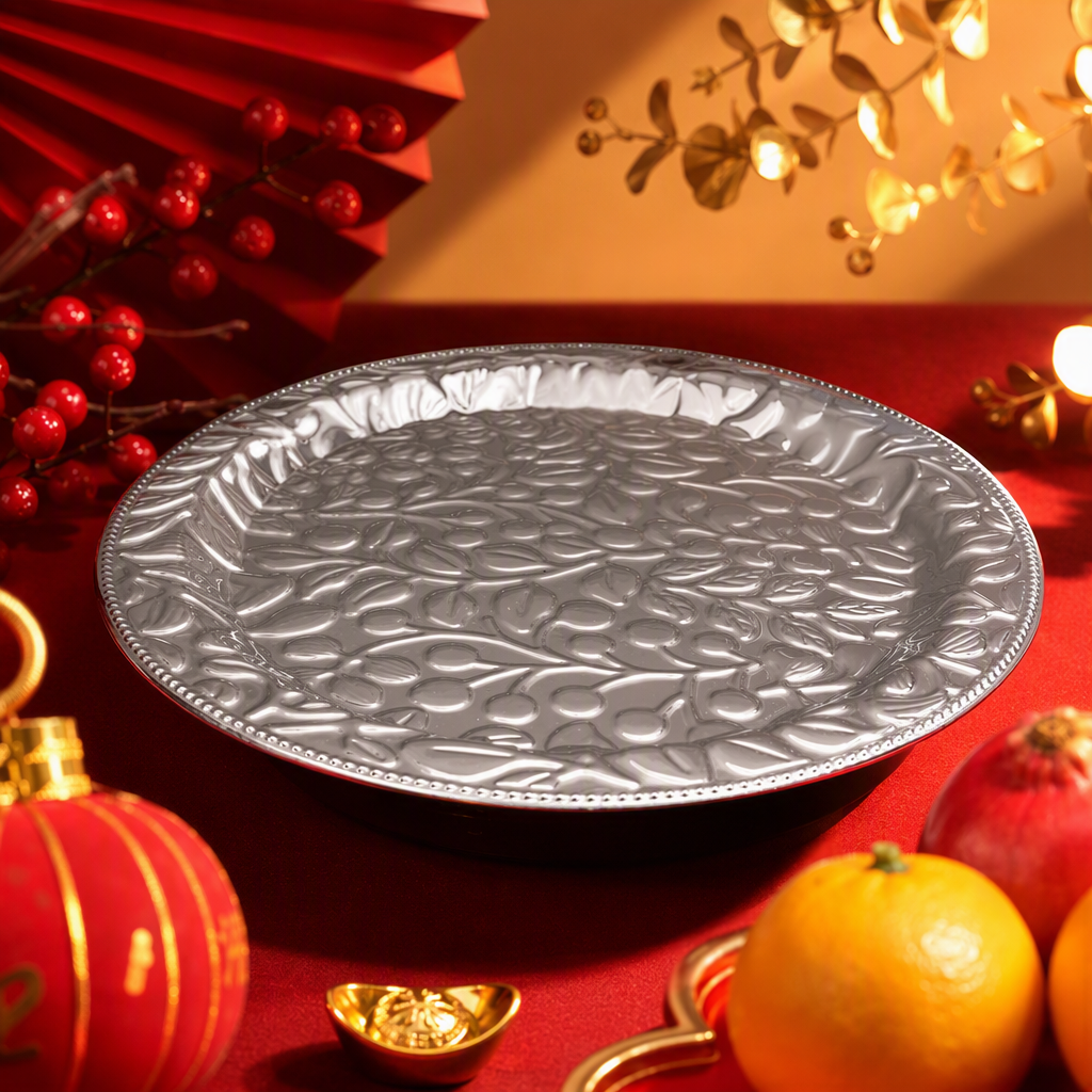 High-end silver embossed fruit and leaf pattern plate, creative tableware, home Western dining plate, decorative plate, art piece, gift to be given away Specification image