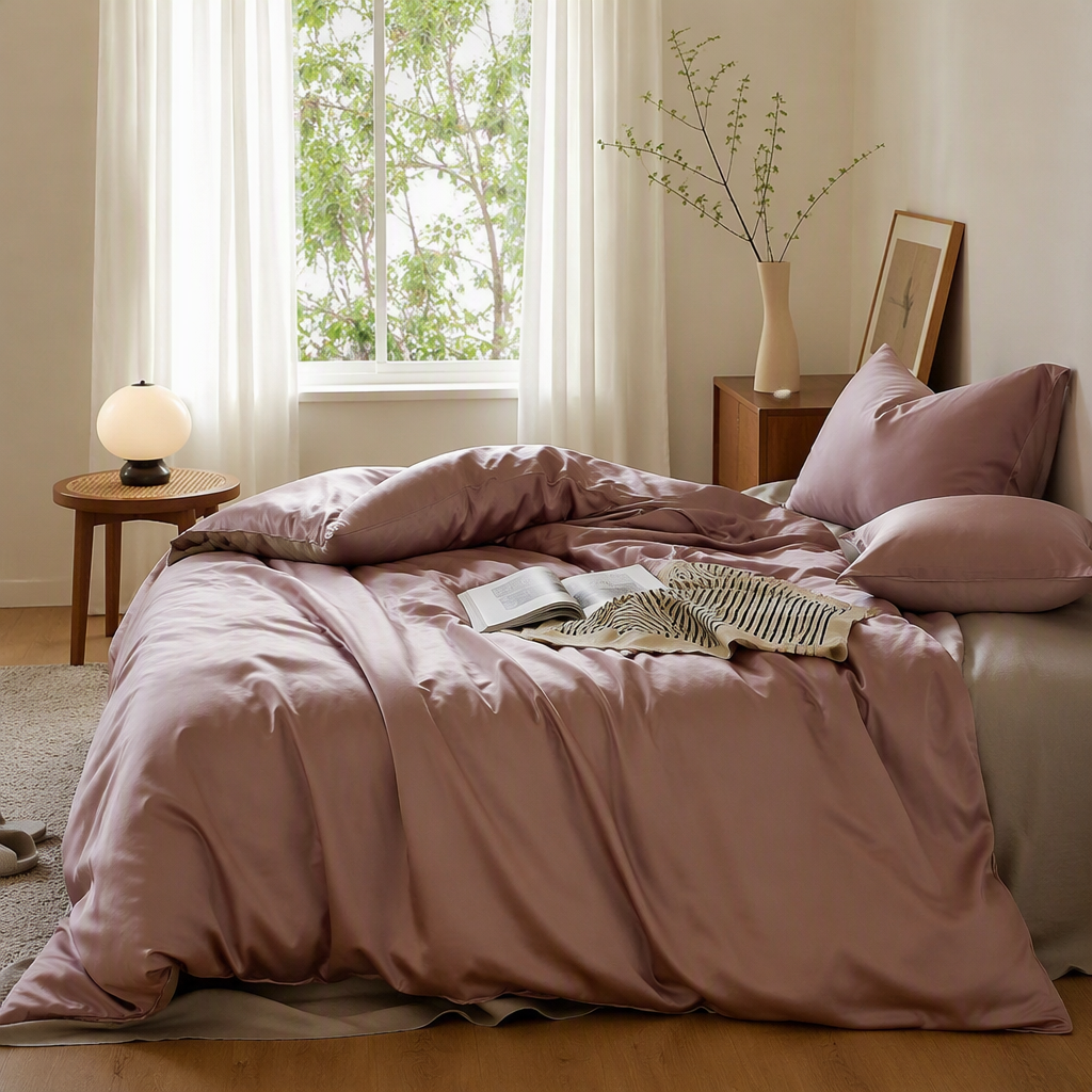 Solid color simple four-piece bedding set, all-cotton bed sheets, duvet covers, bedding set for bedroom home use, comfortable and washable