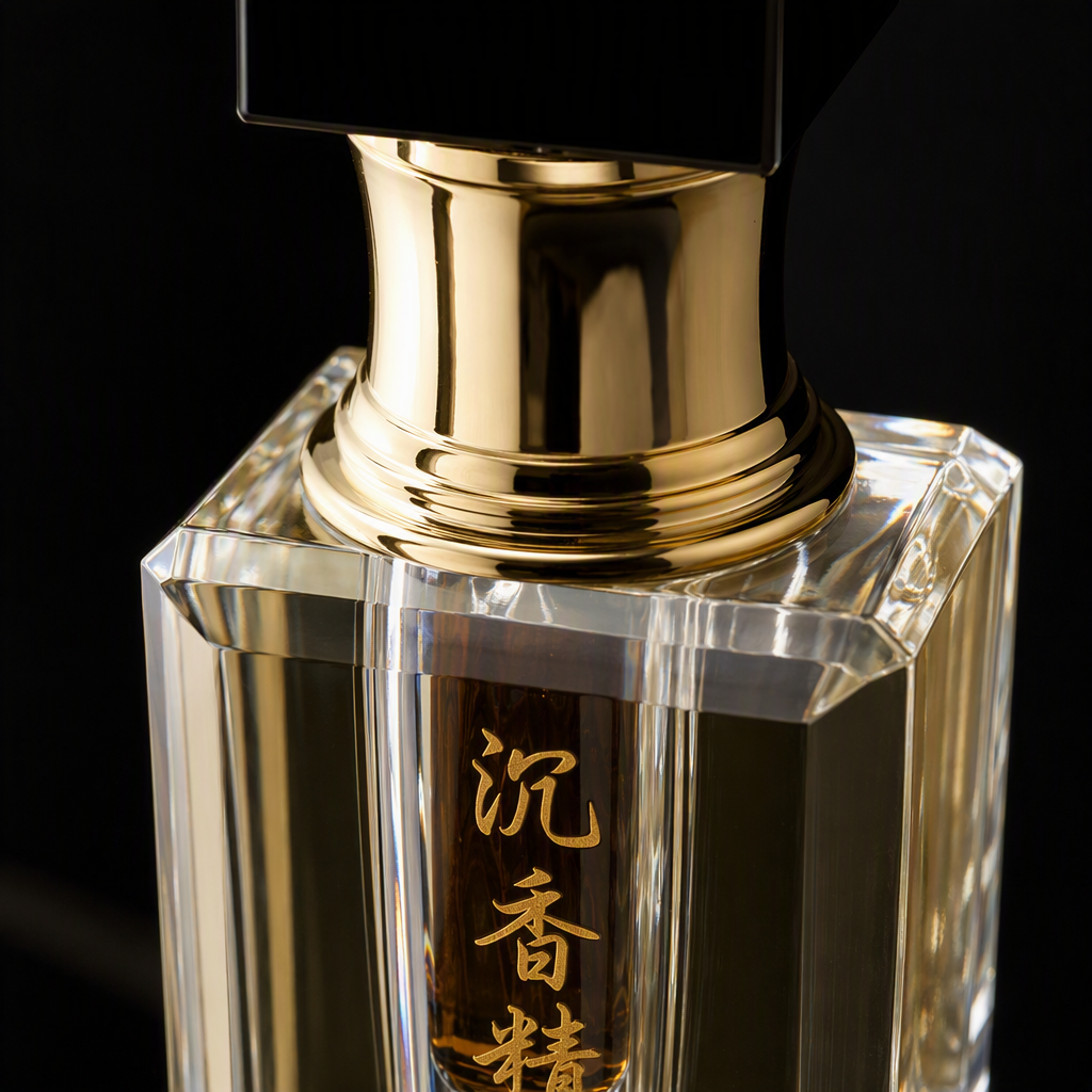 Agarwood essential oil in a transparent crystal bottle, indoor fragrance, natural relaxing spice, 50ml Application Scenario
