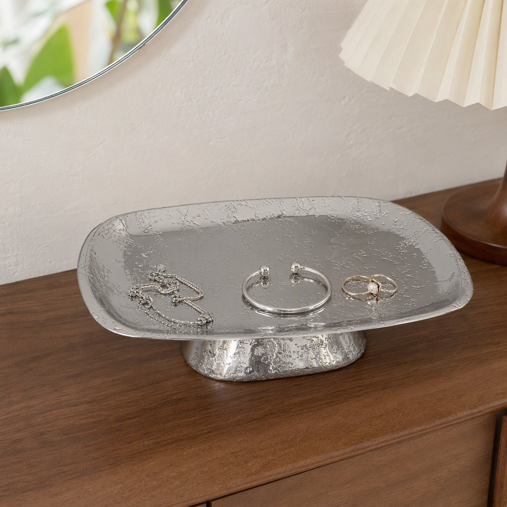 Silver spotted texture multi-functional tray, home decoration storage plate, creative dining table ornament, simple and modern details Picture